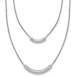 Leslie's SS RH-plt Polish/Textured 2-strand Curved Bar w/2in ext. Necklace