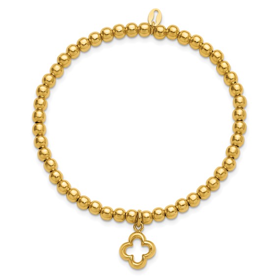 Leslie's Sterling Silver Gold-tone Polished Beads w/Charm Stretch Bracelet