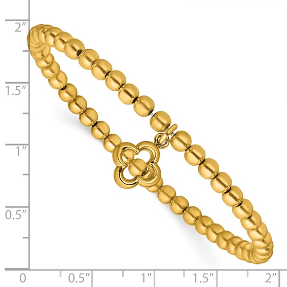 Leslie's Sterling Silver Gold-tone Polished Beads w/Charm Stretch Bracelet