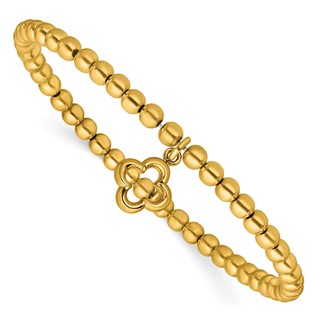 Leslie's Sterling Silver Gold-tone Polished Beads w/Charm Stretch Bracelet
