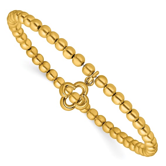 Leslie's Sterling Silver Gold-tone Polished Beads w/Charm Stretch Bracelet