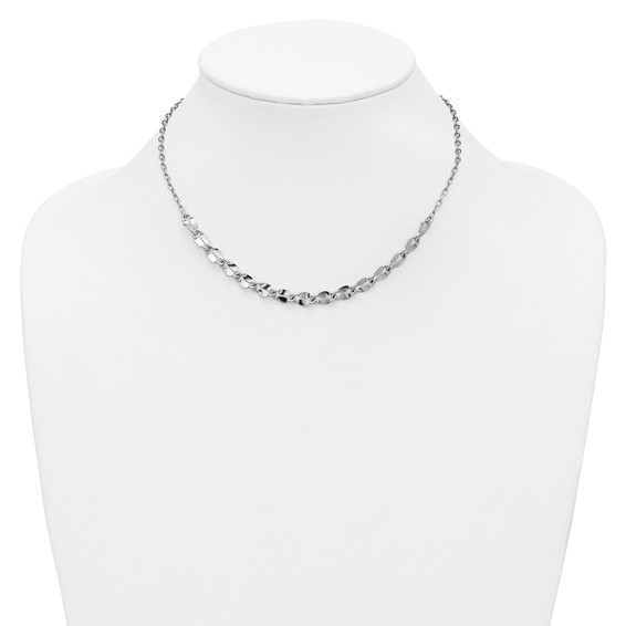Leslie's Sterling Silver RH-plated Pol. Fancy Link w/2in ext. Necklace