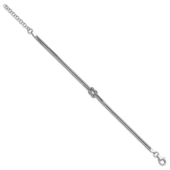 Leslie's Sterling Silver RH-plt Pol. 2-Strand Knot w/1in ext. Bracelet