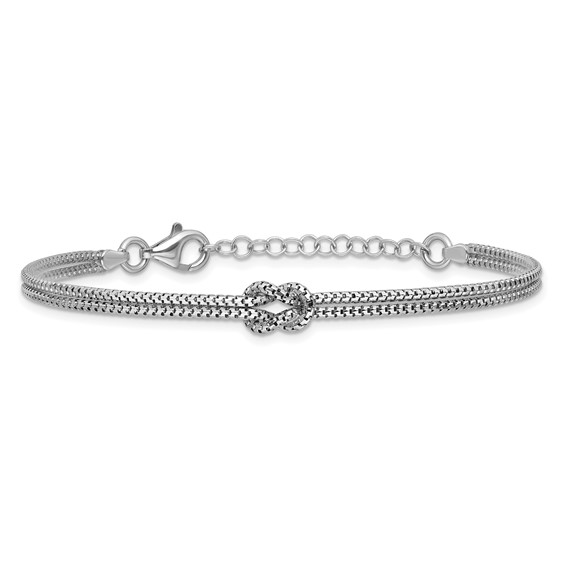 Leslie's Sterling Silver RH-plt Pol. 2-Strand Knot w/1in ext. Bracelet