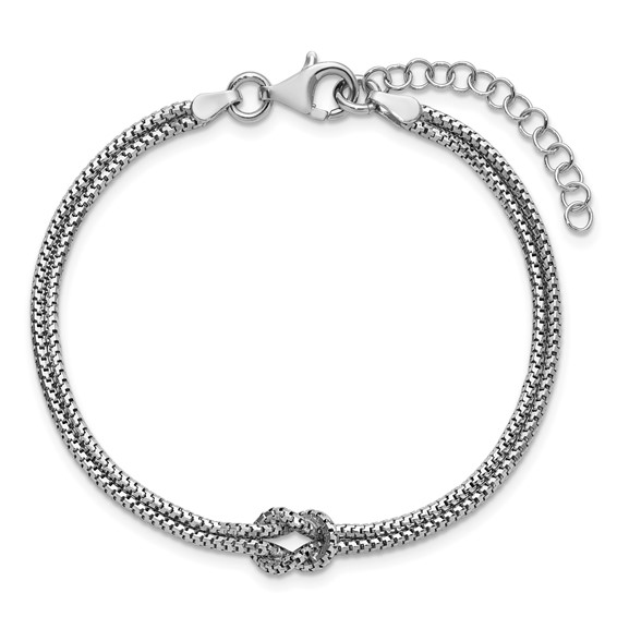 Leslie's Sterling Silver RH-plt Pol. 2-Strand Knot w/1in ext. Bracelet