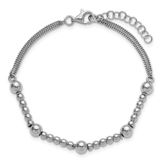 Leslie's Sterling Silver RH-plt Pol. 2-strand Beaded w/1in ext. Bracelet