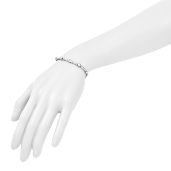 Leslie's Sterling Silver RH-plt Pol. 2-strand Beaded w/1in ext. Bracelet