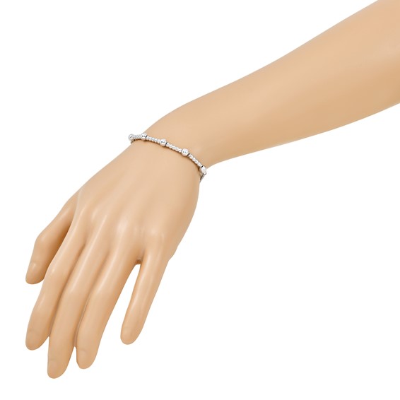 Leslie's Sterling Silver RH-plt Pol. 2-strand Beaded w/1in ext. Bracelet