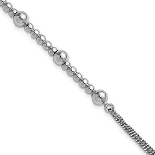 Leslie's Sterling Silver RH-plt Pol. 2-strand Beaded w/1in ext. Bracelet