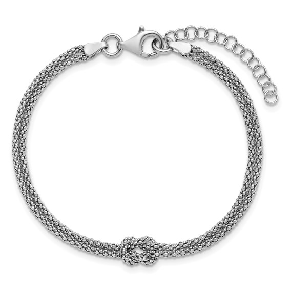 Leslie's Sterling Silver RH-plt Pol. 2-strand Knot w/1in ext. Bracelet