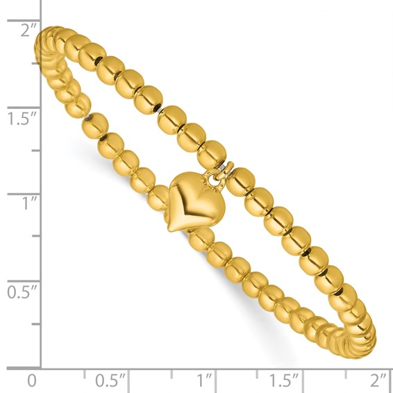 Leslie's Sterling Silver Gold-tone Pol. Heart Beaded Stretch Bracelet