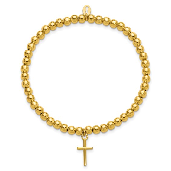 Leslie's Sterling Silver Gold-tone Pol. Cross Beaded Stretch Bracelet