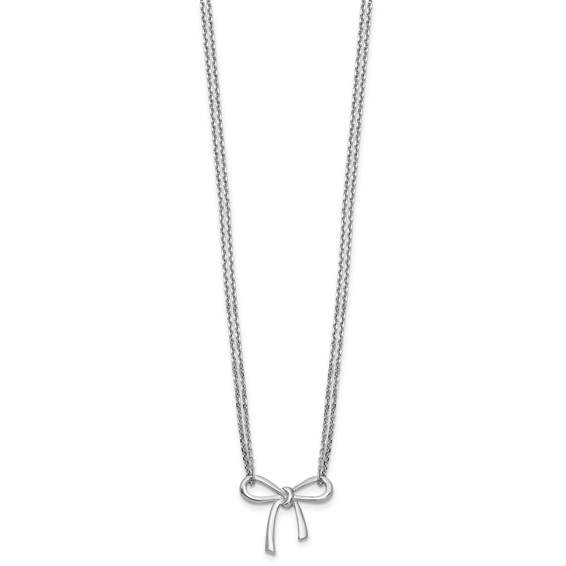 Leslie's Sterling Silver RH-plated Polished Two-strand Bow w/2in ext. Neckl