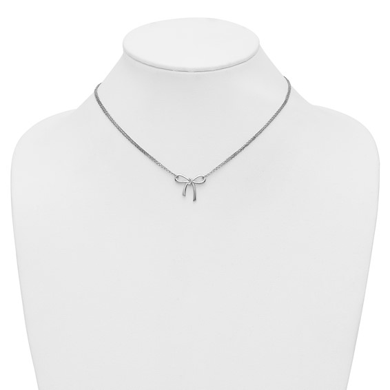 Leslie's Sterling Silver RH-plated Polished Two-strand Bow w/2in ext. Neckl