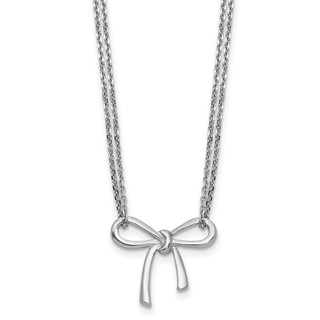 Leslie's Sterling Silver RH-plated Polished Two-strand Bow w/2in ext. Neckl