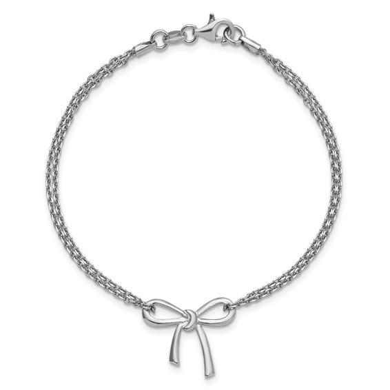Leslie's Sterling Silver RH-plated Polished Two-strand Bow Bracelet