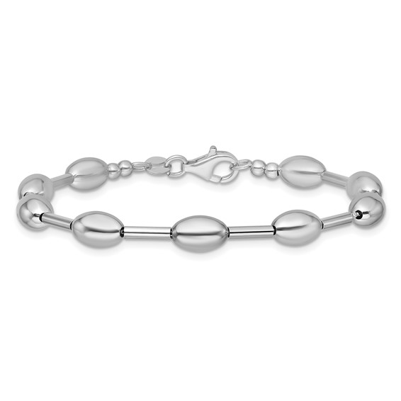 Leslie's Sterling Silver RH-plated Polished Oval Beaded Bracelet