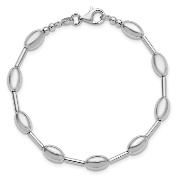 Leslie's Sterling Silver RH-plated Polished Oval Beaded Bracelet