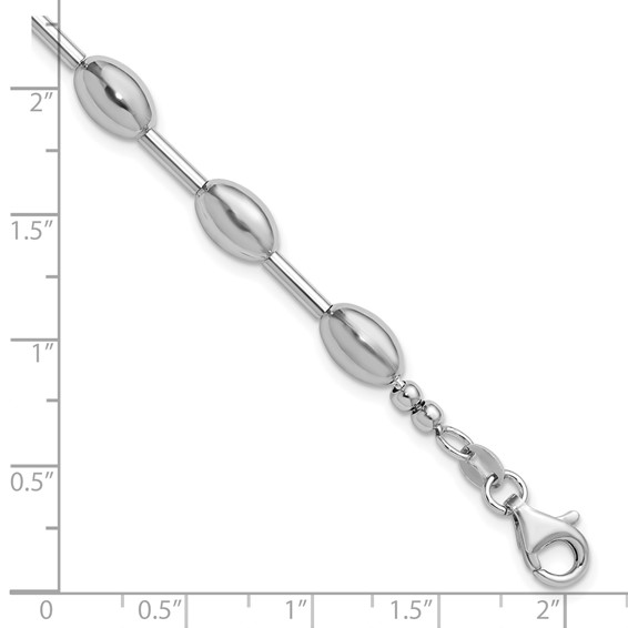 Leslie's Sterling Silver RH-plated Polished Oval Beaded Bracelet