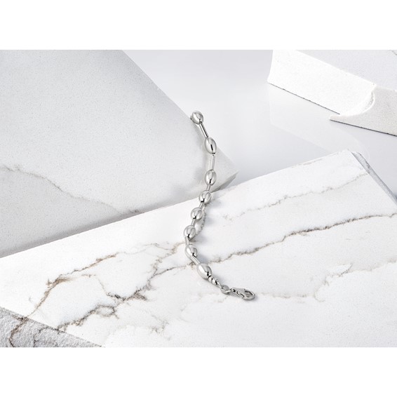 Leslie's Sterling Silver RH-plated Polished Oval Beaded Bracelet