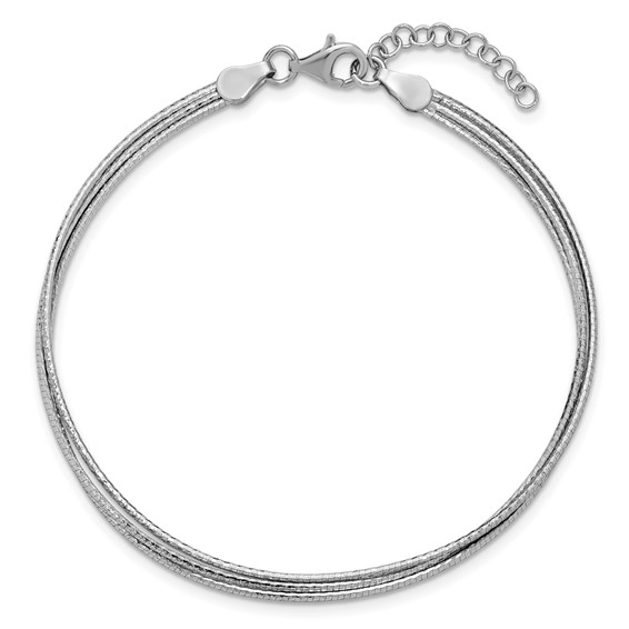 Leslie's Sterling Silver RH-plated Diamond-cut Three Strand w/1in ext. Brac