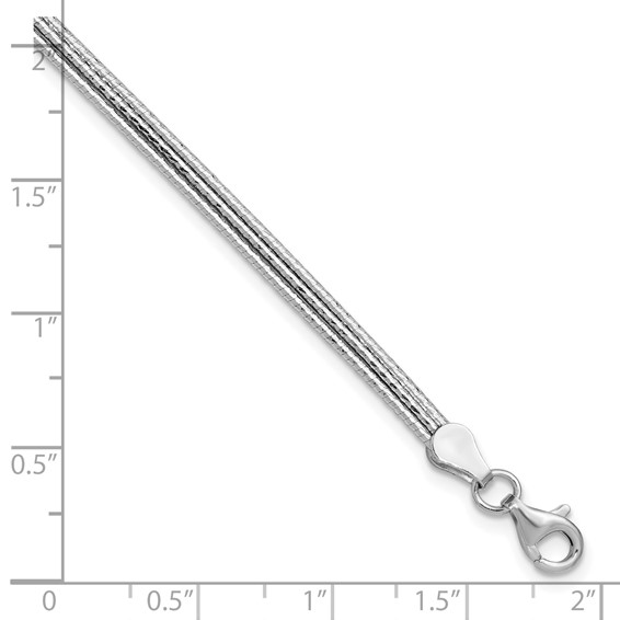 Leslie's Sterling Silver RH-plated Diamond-cut Three Strand w/1in ext. Brac