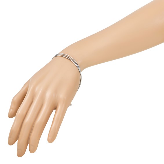 Leslie's Sterling Silver RH-plated Diamond-cut Three Strand w/1in ext. Brac