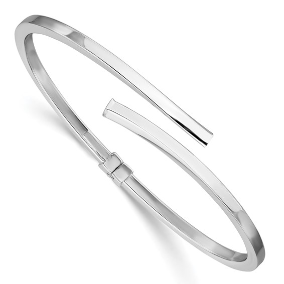 Leslie's Sterling Silver RH-plated Polished Bypass Hinged Cuff Bangle