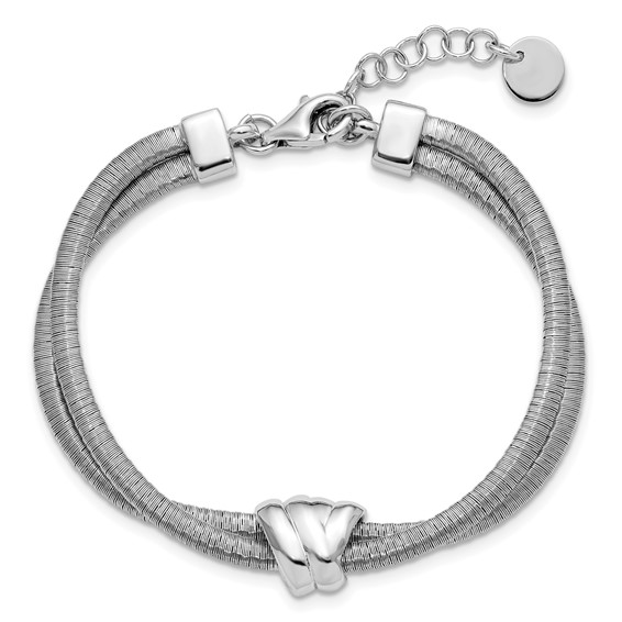 Leslie's SS Rh-plt Polished/Textured 2 Strand Wrapped Knot w/1in ext. Brace