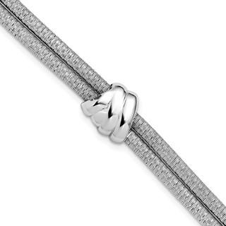 Leslie's SS Rh-plt Polished/Textured 2 Strand Wrapped Knot w/1in ext. Brace