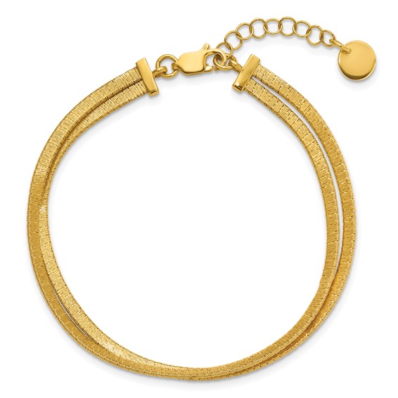Leslie's Sterling Silver Gold-pl Satin/Textured 2-Strand w/1in ext. Bracele