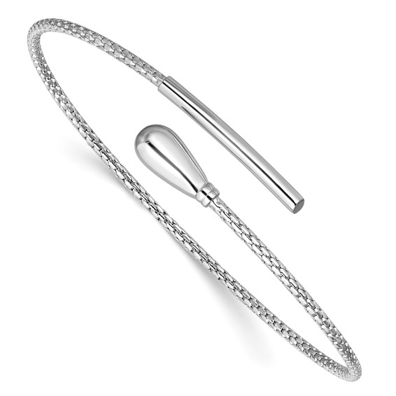 Leslie's Sterling Silver RH-plated Polished and Textured Bypass Flexible Cu