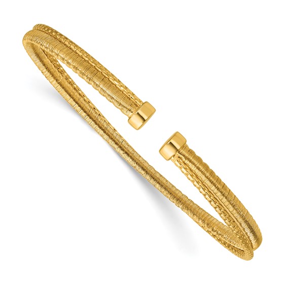 Leslie's Sterling Silver Gold-plated Polished/Satin/Textured Flexible Cuff