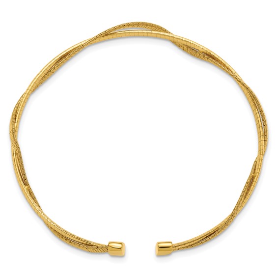 Leslie's SS Gold-plat Polished/Textured Twisted 2-strand Flexible Cuff Bang