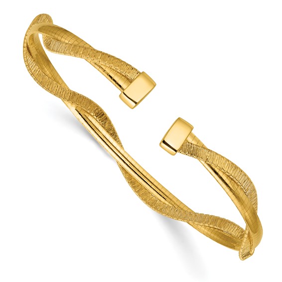 Leslie's SS Gold-plat Polished/Textured Twisted 2-strand Flexible Cuff Bang