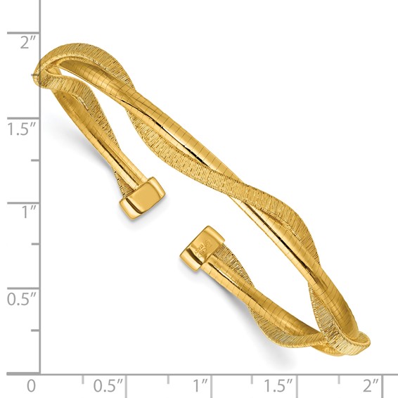 Leslie's SS Gold-plat Polished/Textured Twisted 2-strand Flexible Cuff Bang