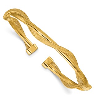 Leslie's SS Gold-plat Polished/Textured Twisted 2-strand Flexible Cuff Bang