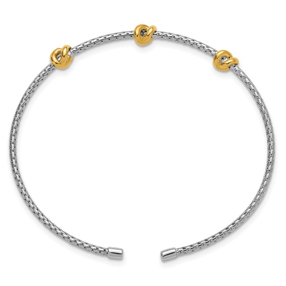 Leslie's SS RH-pl and Gold-pl Polished/Textured Love Knot Flexible Cuff Ban