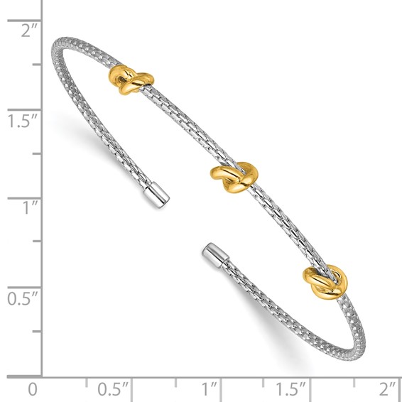 Leslie's SS RH-pl and Gold-pl Polished/Textured Love Knot Flexible Cuff Ban