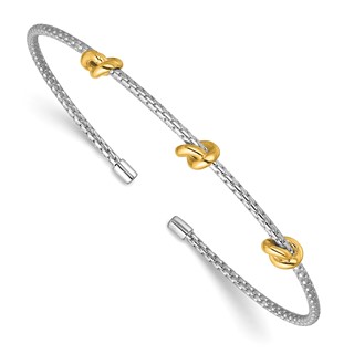 Leslie's SS RH-pl and Gold-pl Polished/Textured Love Knot Flexible Cuff Ban