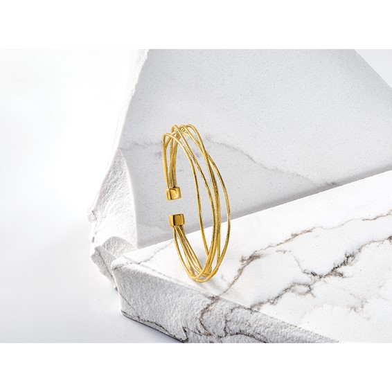 Leslie's SS Gold-plated Polished and Textured Multi-strand Twist Cuff Bangl