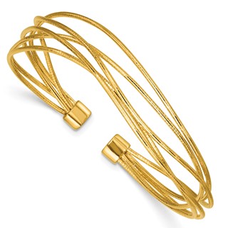 Leslie's SS Gold-plated Polished and Textured Multi-strand Twist Cuff Bangl