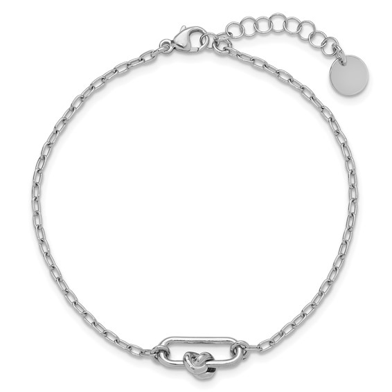 Leslie's SS RH-plated Dangle Love Knot with 1in ext. Link Bracelet