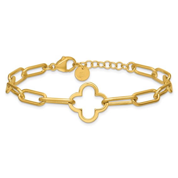 Leslie's Sterling Silver Gold-plated Clover Fancy Link w/1in ext. Bracelet