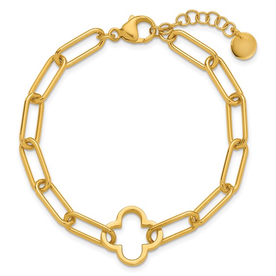 Leslie's Sterling Silver Gold-plated Clover Fancy Link w/1in ext. Bracelet