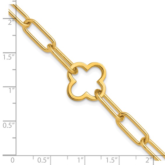 Leslie's Sterling Silver Gold-plated Clover Fancy Link w/1in ext. Bracelet