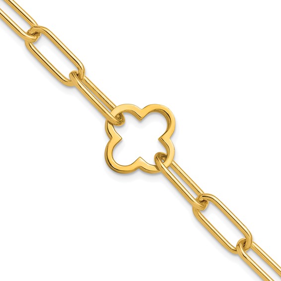 Leslie's Sterling Silver Gold-plated Clover Fancy Link w/1in ext. Bracelet