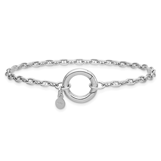 Leslie's Sterling Silver RH-plated Polished Push Clasp Anchor Link Bracelet