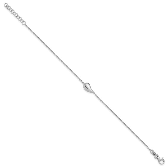 Leslie's Sterling Silver RH-plated Polished Teardrop w/ 1in ext. Bracelet