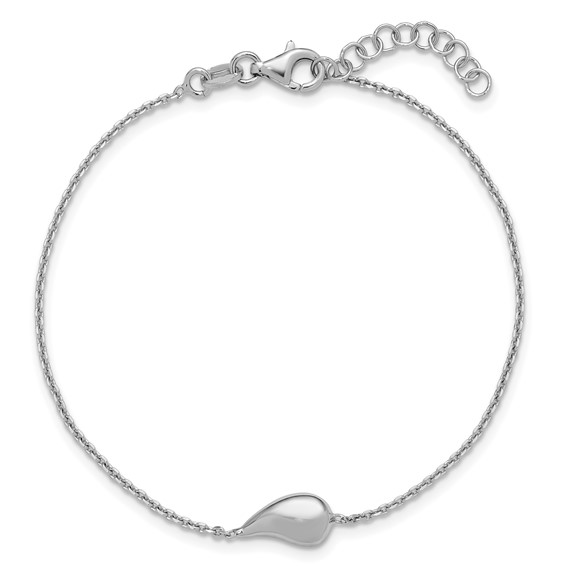 Leslie's Sterling Silver RH-plated Polished Teardrop w/ 1in ext. Bracelet